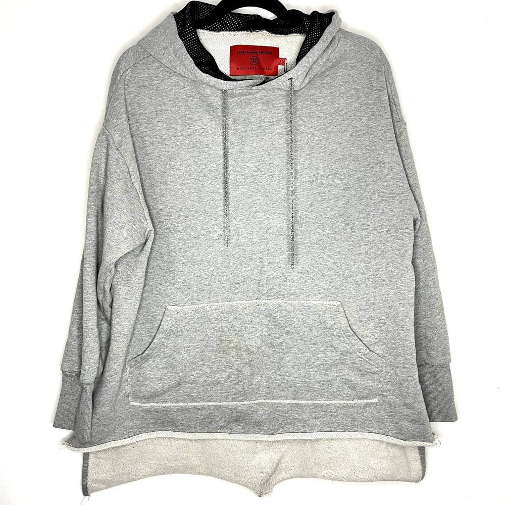 Hip and Bone Oversized Boxy Gray Hoodie with Chain and Black Stripe on Back sz M